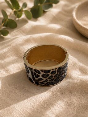 Leopard Print Gold-Trim Cuff Bracelet